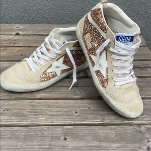 Mid golden goose rose gold glitter size 37